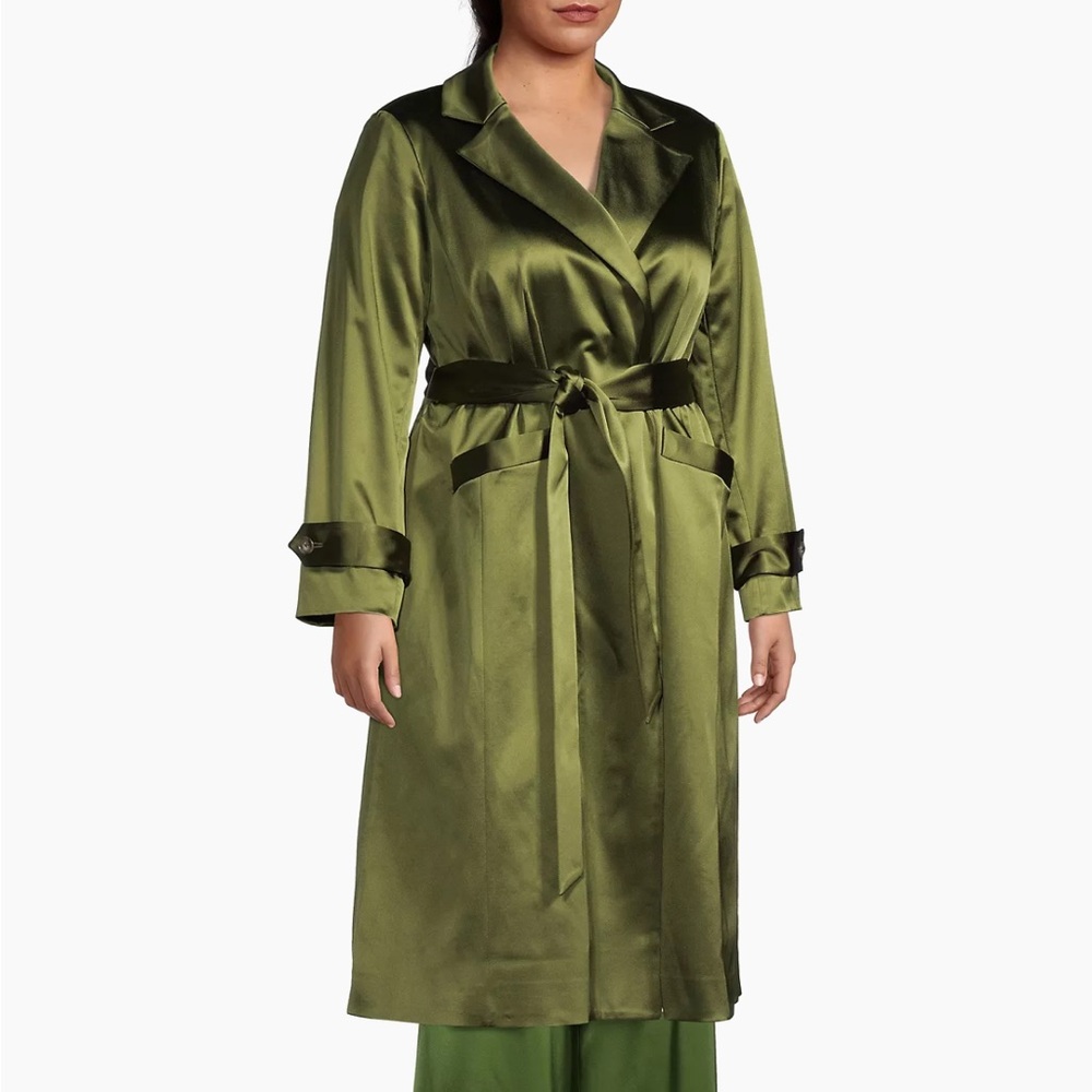 Gabriella Rossetti Caterina Stretch Satin Coat Green Leaf Size 18 - Picture 7 of 9